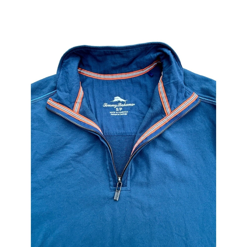 Tommy Bahama Men's Size S Blue Pullover 1/4 Zip Mock Neck 97% Cotton